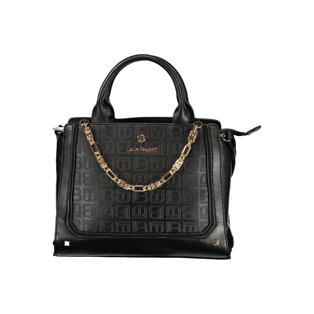 Laura Biagiotti - Sleek PVC Top Handle Bag with Chain Detail - Black Laura Biagiotti