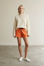 Full body view of the model wearing Just Cavalli - Bold Cotton Drawstring Lounge Shorts - Orange