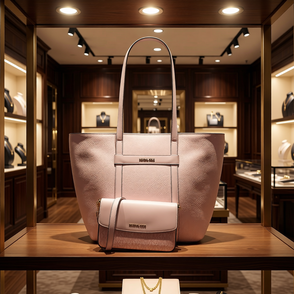 Michael Kors - Chic Pebbled Faux Leather Tote with Detachable Pouch - Powder Blush Michael Kors