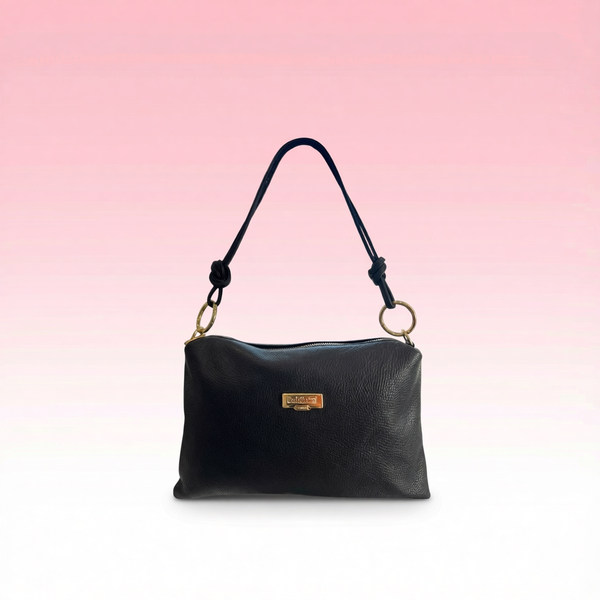 Baldinini Trend - Textured Cowhide Shoulder Bag with Gold Ring Hardware - Black Baldinini Trend